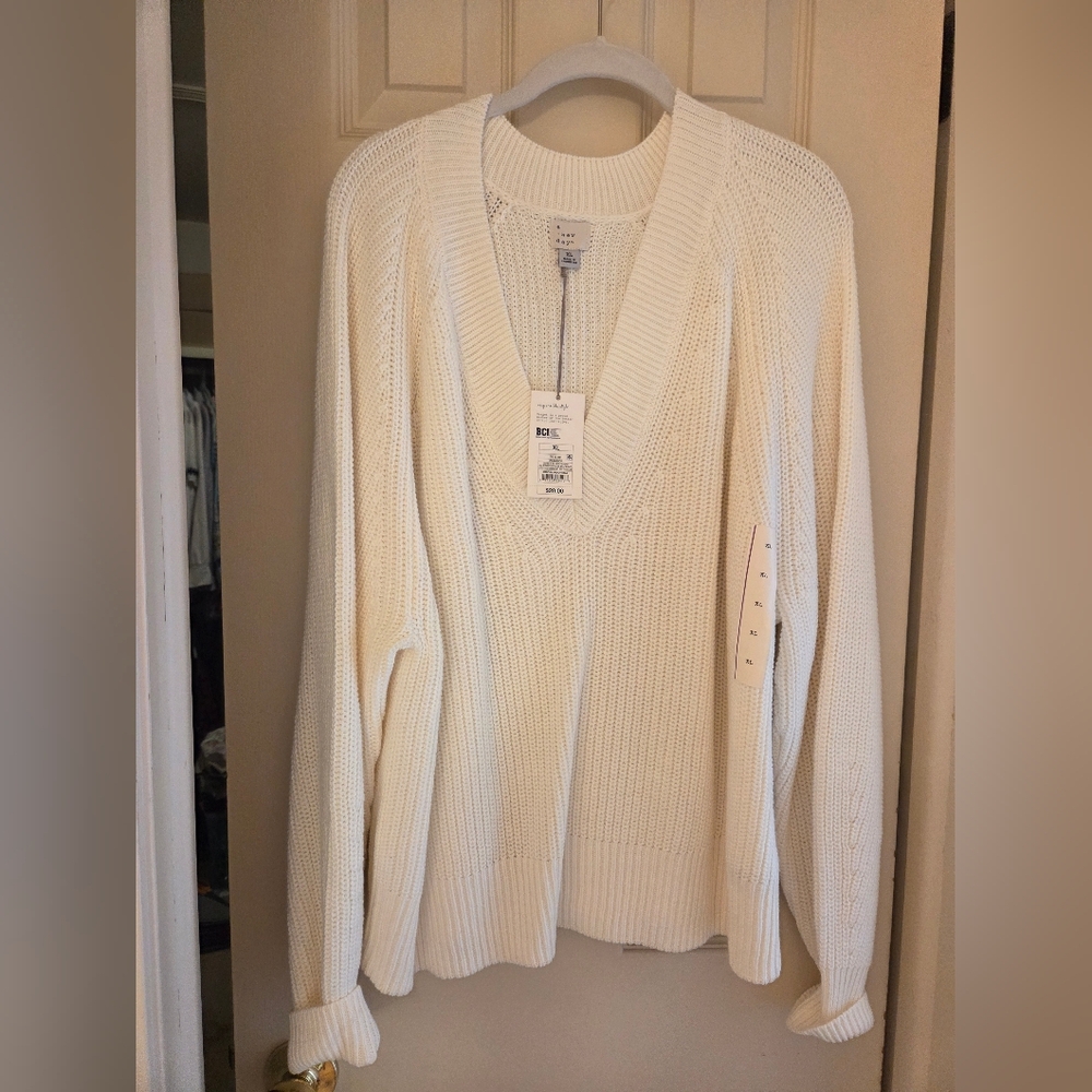 A New Day Cream Knit V-Neck Sweater